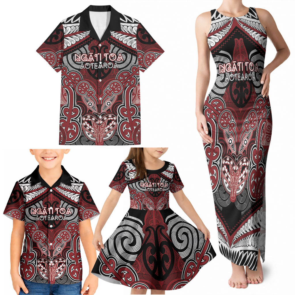 Aotearoa Iwi Ngati Toa Personalised Family Matching Tank Maxi Dress and Hawaiian Shirt Maori Kowhaiwhai Pattern