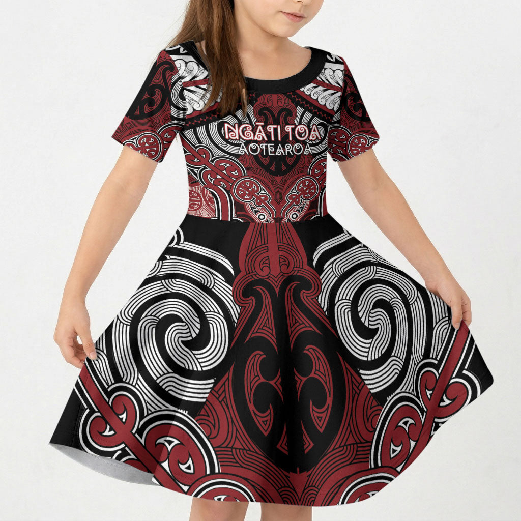 Aotearoa Iwi Ngati Toa Personalised Kid Short Sleeve Dress Maori Kowhaiwhai Pattern