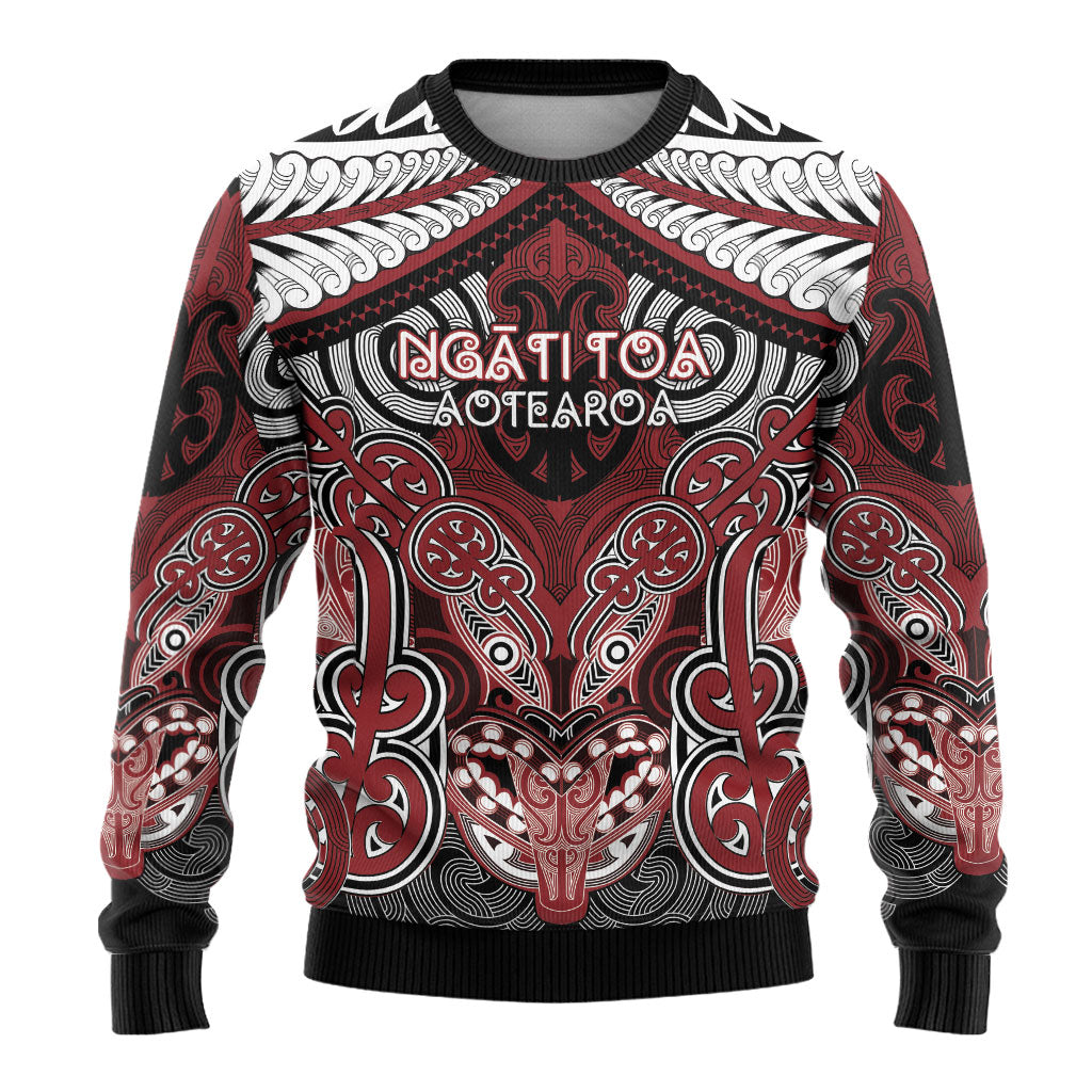 Aotearoa Iwi Ngati Toa Personalised Ugly Christmas Sweater Maori Kowhaiwhai Pattern