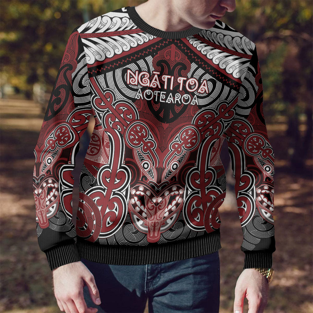 Aotearoa Iwi Ngati Toa Personalised Ugly Christmas Sweater Maori Kowhaiwhai Pattern