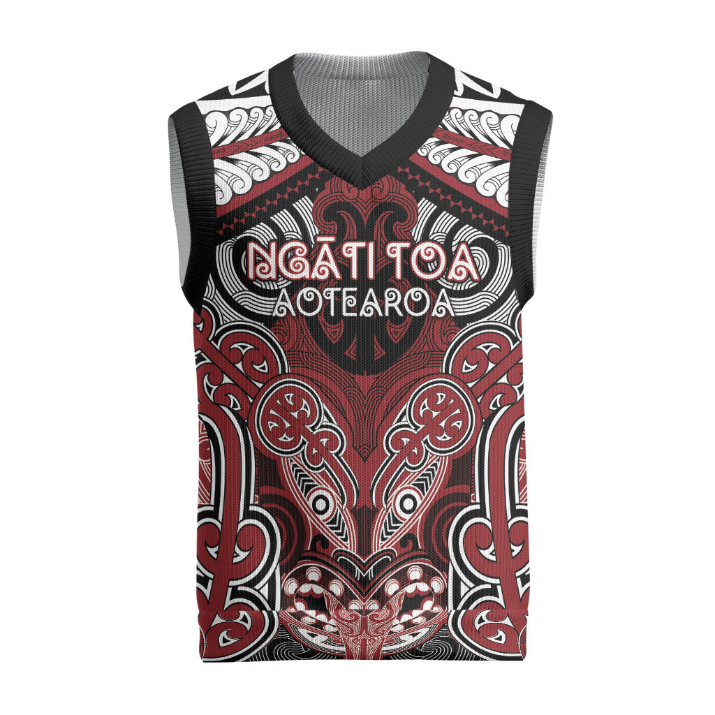 Aotearoa Iwi Ngati Toa Personalised Christmas Knitted V-Neck Vest Maori Kowhaiwhai Pattern