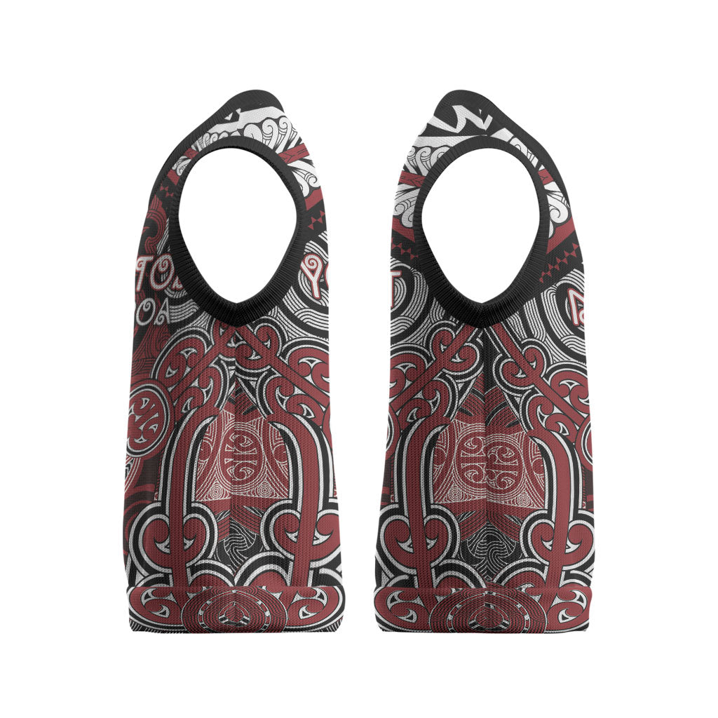 Aotearoa Iwi Ngati Toa Personalised Christmas Knitted V-Neck Vest Maori Kowhaiwhai Pattern