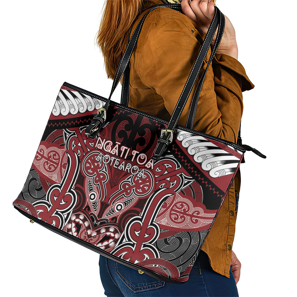 Aotearoa Iwi Ngati Toa Leather Tote Bag Maori Kowhaiwhai Pattern