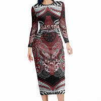 Aotearoa Iwi Ngati Toa Personalised Long Sleeve Bodycon Dress Maori Kowhaiwhai Pattern