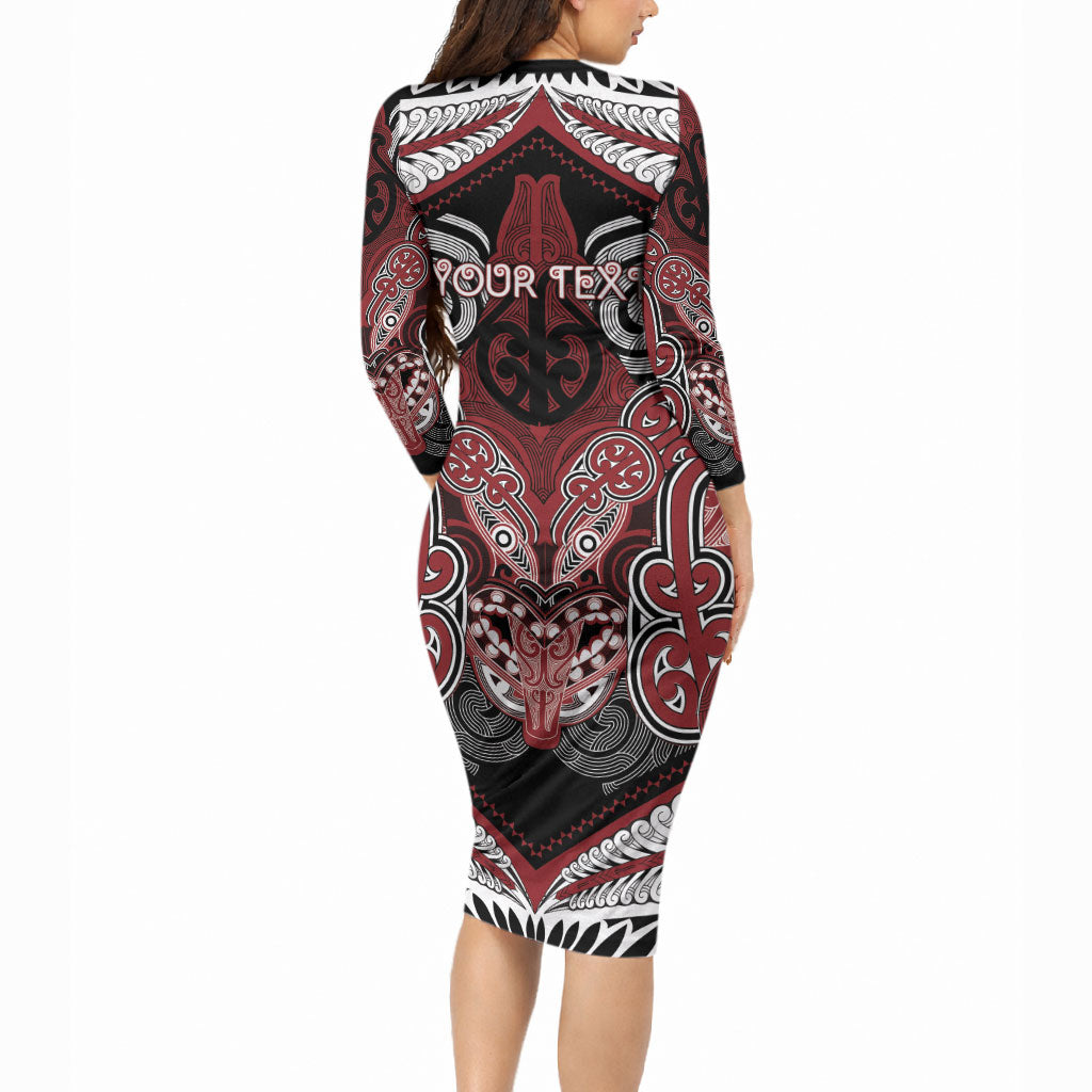 Aotearoa Iwi Ngati Toa Personalised Long Sleeve Bodycon Dress Maori Kowhaiwhai Pattern