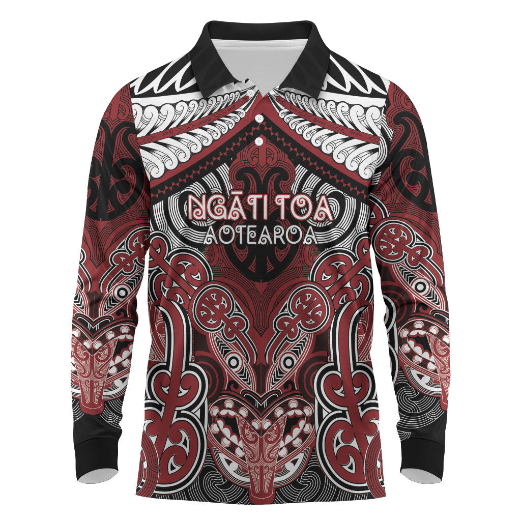 Aotearoa Iwi Ngati Toa Personalised Long Sleeve Polo Shirt Maori Kowhaiwhai Pattern