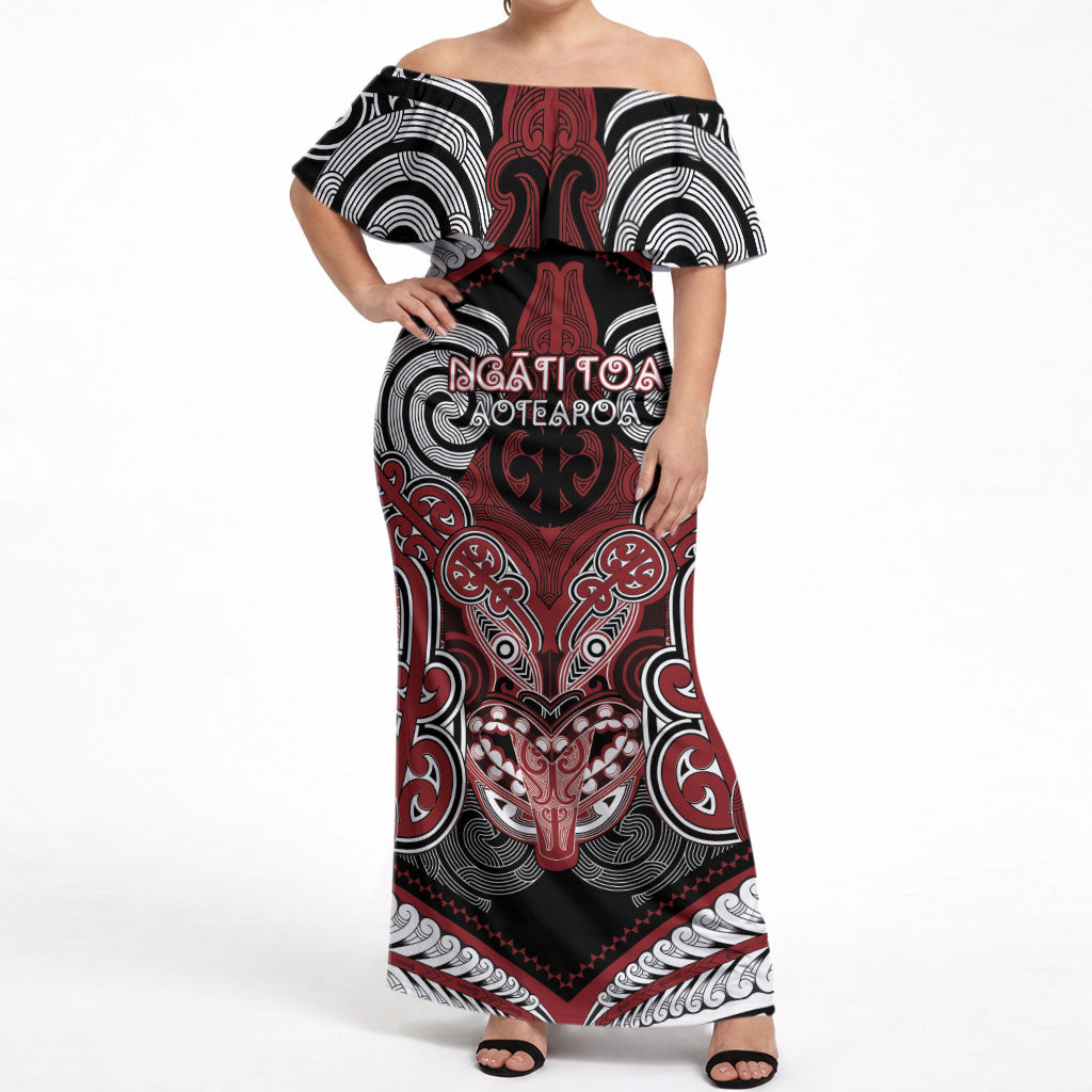 Aotearoa Iwi Ngati Toa Personalised Off Shoulder Maxi Dress Maori Kowhaiwhai Pattern