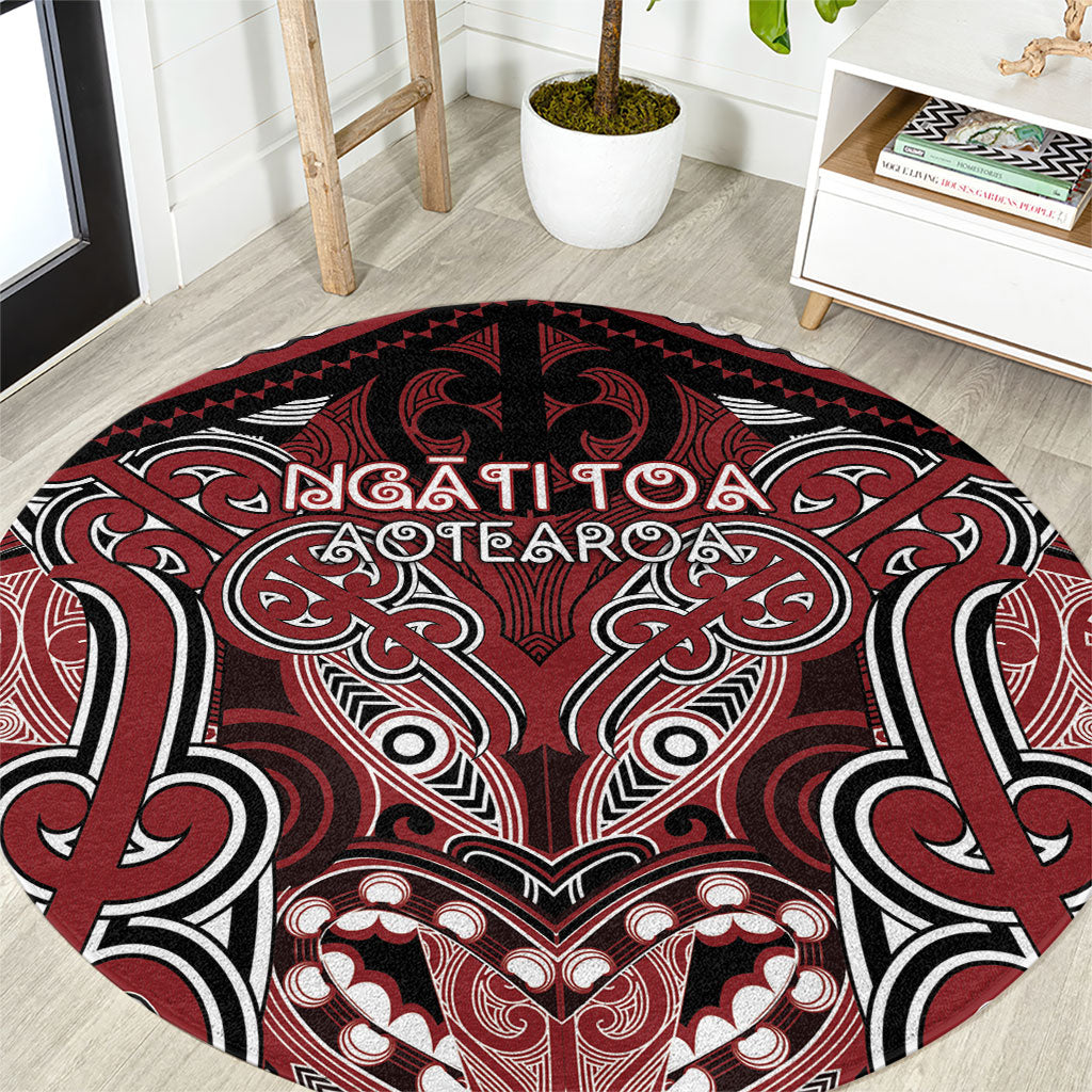 Aotearoa Iwi Ngati Toa Round Carpet Maori Kowhaiwhai Pattern LT19 Red - Polynesian Pride