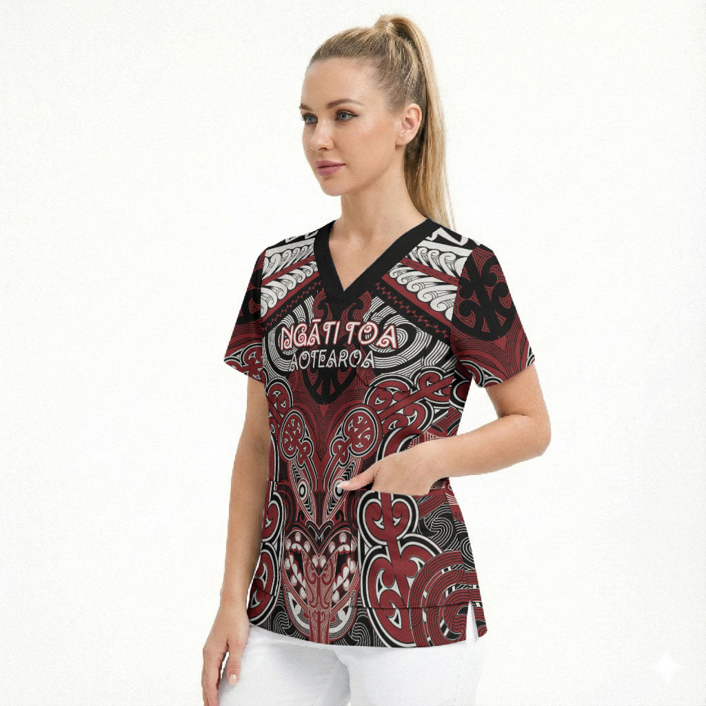 Aotearoa Iwi Ngati Toa Personalised Scrub Top Maori Kowhaiwhai Pattern