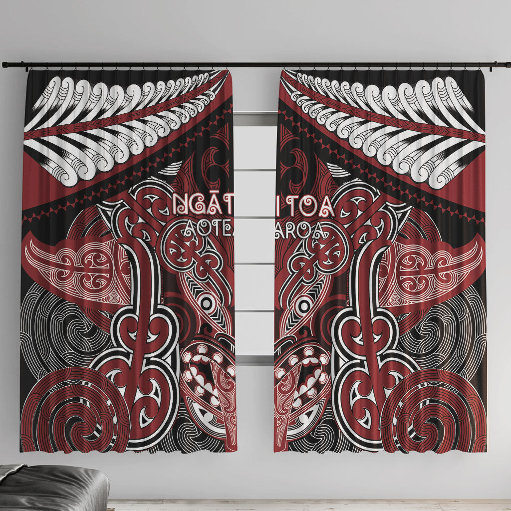 Aotearoa Iwi Ngati Toa Window Curtain Maori Kowhaiwhai Pattern LT19 With Hooks Red - Polynesian Pride