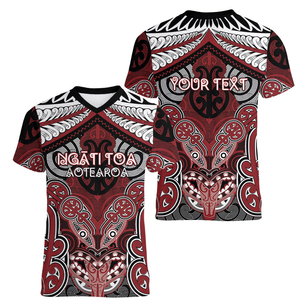 Aotearoa Iwi Ngati Toa Personalised Women V-Neck T-Shirt Maori Kowhaiwhai Pattern
