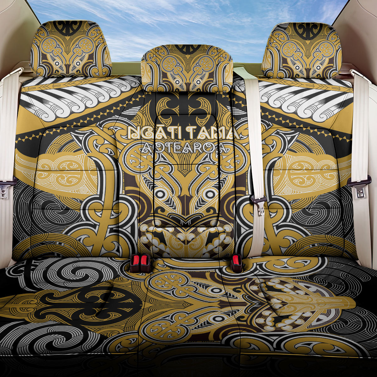 Aotearoa Iwi Ngati Tama Back Car Seat Cover Maori Kowhaiwhai Pattern LT19 One Size Yellow - Polynesian Pride