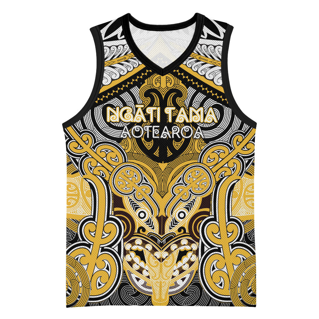 Aotearoa Iwi Ngati Tama Personalised Basketball Jersey Maori Kowhaiwhai Pattern LT19 Unisex Yellow - Polynesian Pride