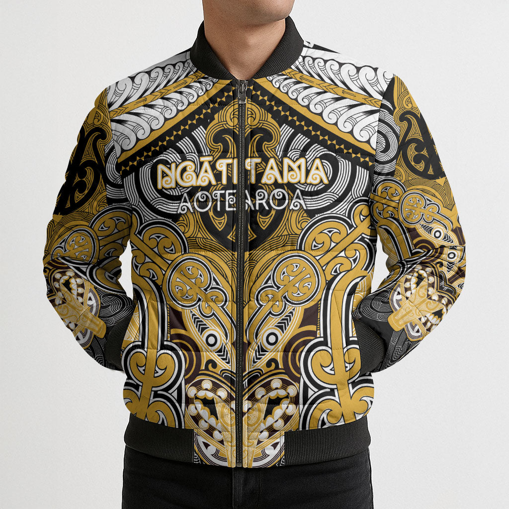 Aotearoa Iwi Ngati Tama Personalised Bomber Puffer Jacket Maori Kowhaiwhai Pattern