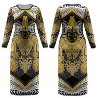 Aotearoa Iwi Ngati Tama Personalised Couples Matching Long Sleeve Bodycon Dress and Hawaiian Shirt Maori Kowhaiwhai Pattern