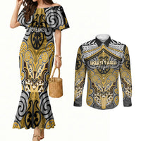 Aotearoa Iwi Ngati Tama Personalised Couples Matching Mermaid Dress and Long Sleeve Button Shirt Maori Kowhaiwhai Pattern
