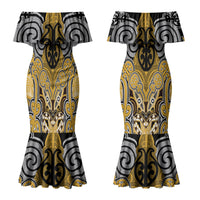 Aotearoa Iwi Ngati Tama Personalised Couples Matching Mermaid Dress and Long Sleeve Button Shirt Maori Kowhaiwhai Pattern