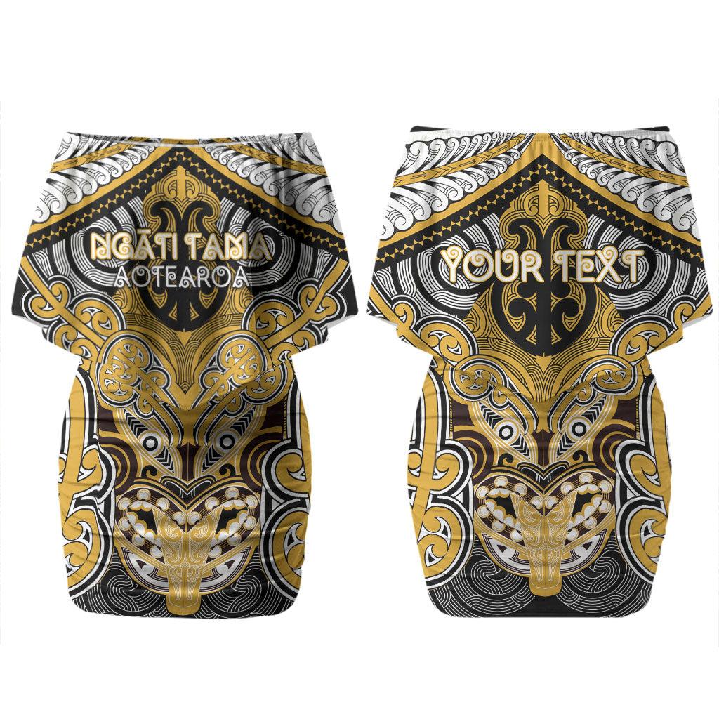 Aotearoa Iwi Ngati Tama Personalised Couples Matching Off Shoulder Short Dress and Hawaiian Shirt Maori Kowhaiwhai Pattern