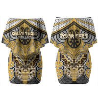 Aotearoa Iwi Ngati Tama Personalised Couples Matching Off Shoulder Short Dress and Long Sleeve Button Shirt Maori Kowhaiwhai Pattern