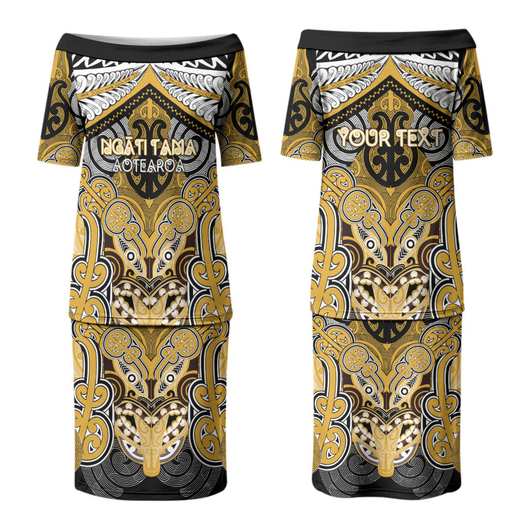 Aotearoa Iwi Ngati Tama Personalised Couples Matching Puletasi and Long Sleeve Button Shirt Maori Kowhaiwhai Pattern