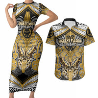 Aotearoa Iwi Ngati Tama Personalised Couples Matching Short Sleeve Bodycon Dress and Hawaiian Shirt Maori Kowhaiwhai Pattern