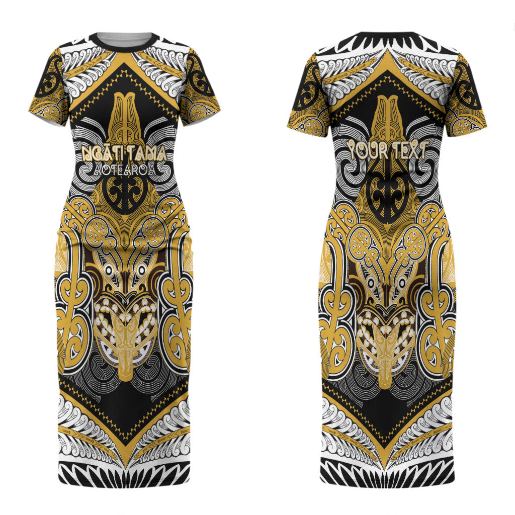 Aotearoa Iwi Ngati Tama Personalised Couples Matching Short Sleeve Bodycon Dress and Hawaiian Shirt Maori Kowhaiwhai Pattern