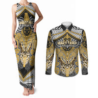 Aotearoa Iwi Ngati Tama Personalised Couples Matching Tank Maxi Dress and Long Sleeve Button Shirt Maori Kowhaiwhai Pattern
