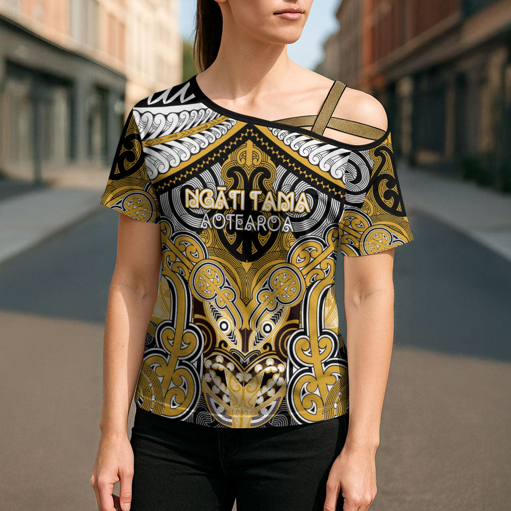 Aotearoa Iwi Ngati Tama Personalised Cross Shoulder Shirt Maori Kowhaiwhai Pattern