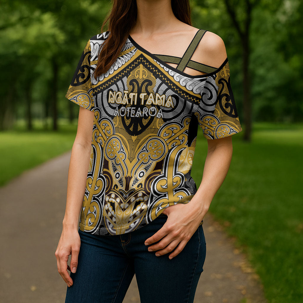 Aotearoa Iwi Ngati Tama Personalised Cross Shoulder Shirt Maori Kowhaiwhai Pattern