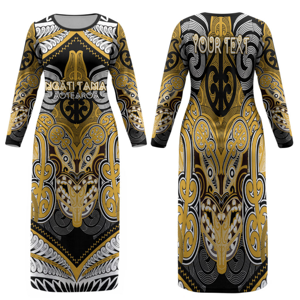 Aotearoa Iwi Ngati Tama Personalised Family Matching Long Sleeve Bodycon Dress and Hawaiian Shirt Maori Kowhaiwhai Pattern