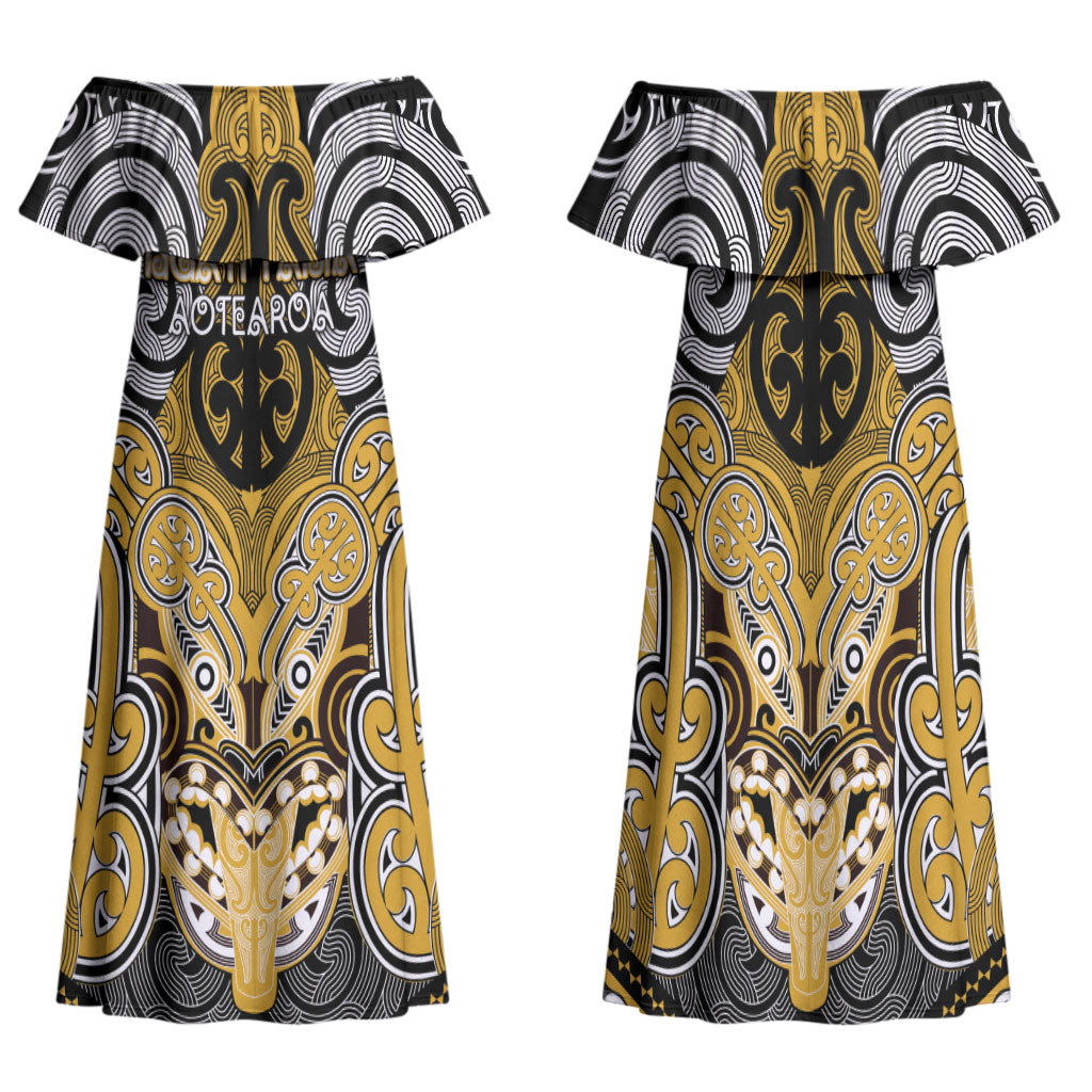 Aotearoa Iwi Ngati Tama Personalised Family Matching Off Shoulder Maxi Dress and Hawaiian Shirt Maori Kowhaiwhai Pattern