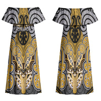Aotearoa Iwi Ngati Tama Personalised Family Matching Off Shoulder Maxi Dress and Hawaiian Shirt Maori Kowhaiwhai Pattern