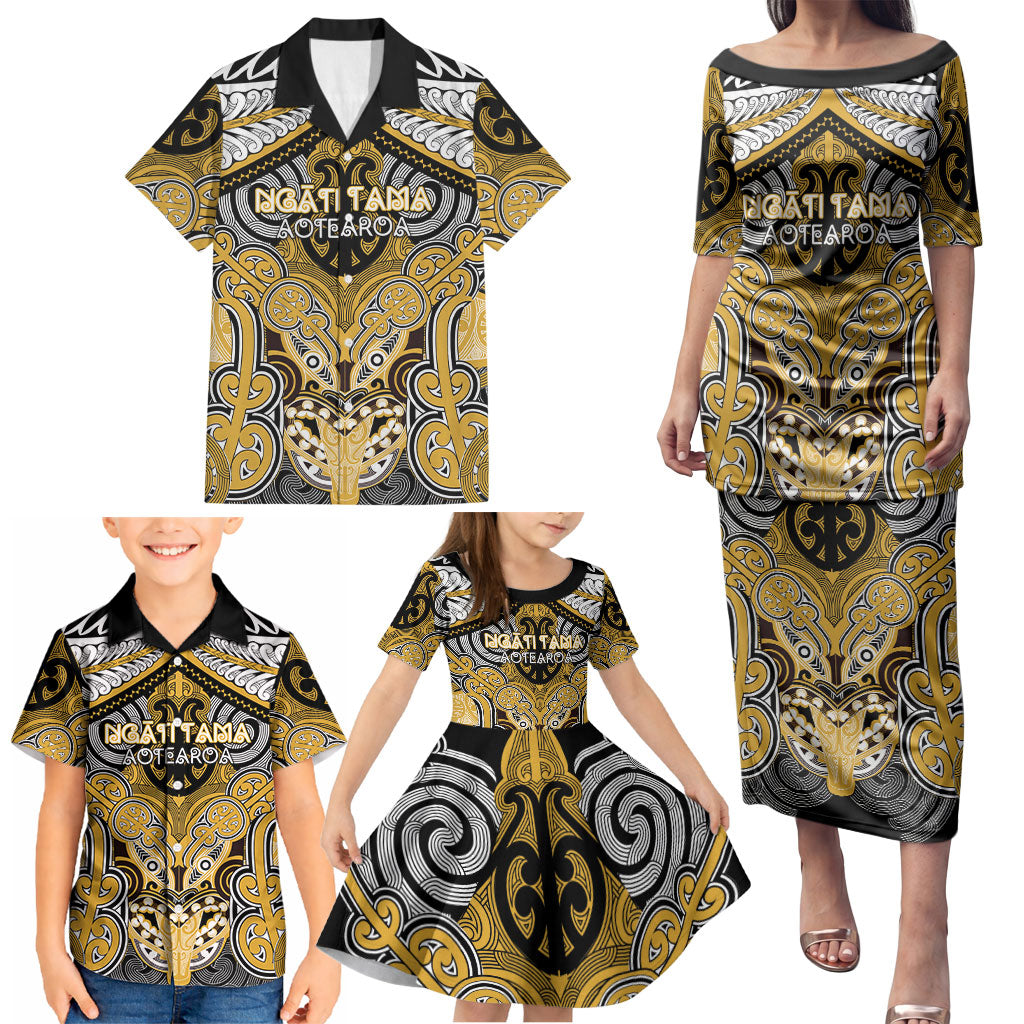 Aotearoa Iwi Ngati Tama Personalised Family Matching Puletasi and Hawaiian Shirt Maori Kowhaiwhai Pattern