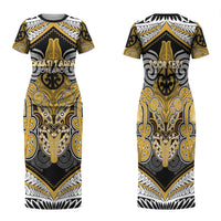 Aotearoa Iwi Ngati Tama Personalised Family Matching Short Sleeve Bodycon Dress and Hawaiian Shirt Maori Kowhaiwhai Pattern