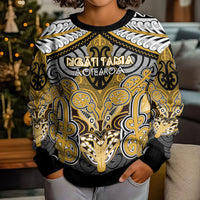 Aotearoa Iwi Ngati Tama Personalised Kid Ugly Christmas Sweater Maori Kowhaiwhai Pattern