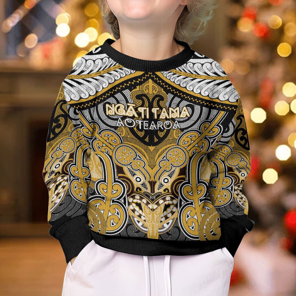 Aotearoa Iwi Ngati Tama Personalised Kid Ugly Christmas Sweater Maori Kowhaiwhai Pattern