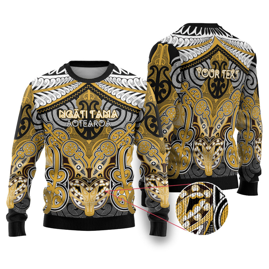 Aotearoa Iwi Ngati Tama Personalised Ugly Christmas Sweater Maori Kowhaiwhai Pattern