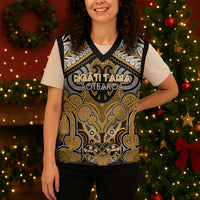 Aotearoa Iwi Ngati Tama Personalised Christmas Knitted V-Neck Vest Maori Kowhaiwhai Pattern