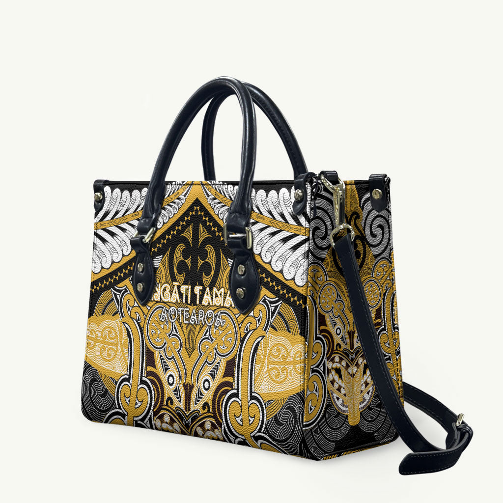 Aotearoa Iwi Ngati Tama Leather Bag Maori Kowhaiwhai Pattern