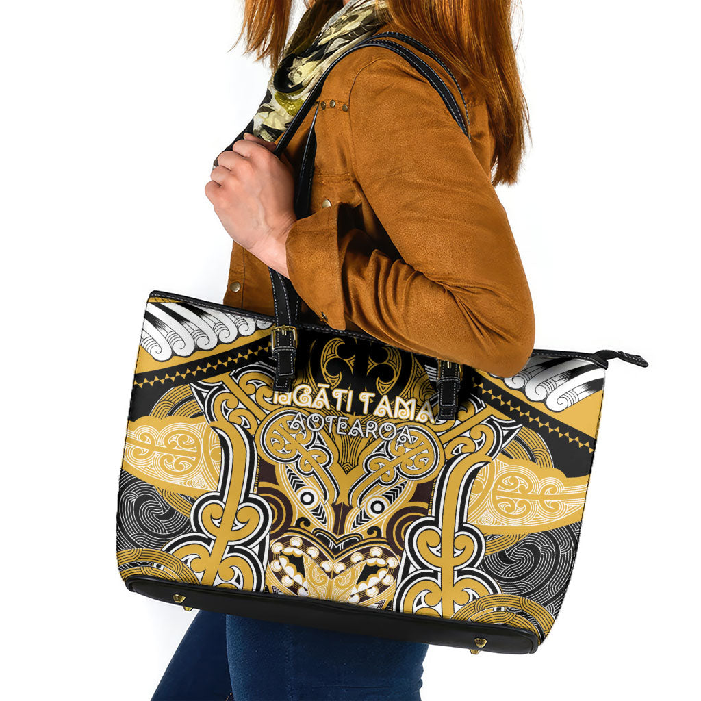 Aotearoa Iwi Ngati Tama Leather Tote Bag Maori Kowhaiwhai Pattern