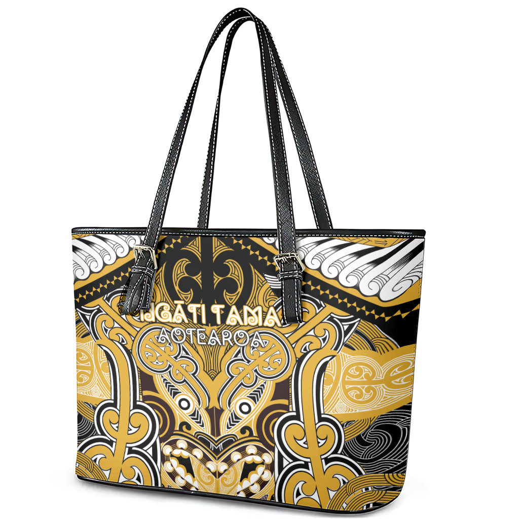 Aotearoa Iwi Ngati Tama Leather Tote Bag Maori Kowhaiwhai Pattern