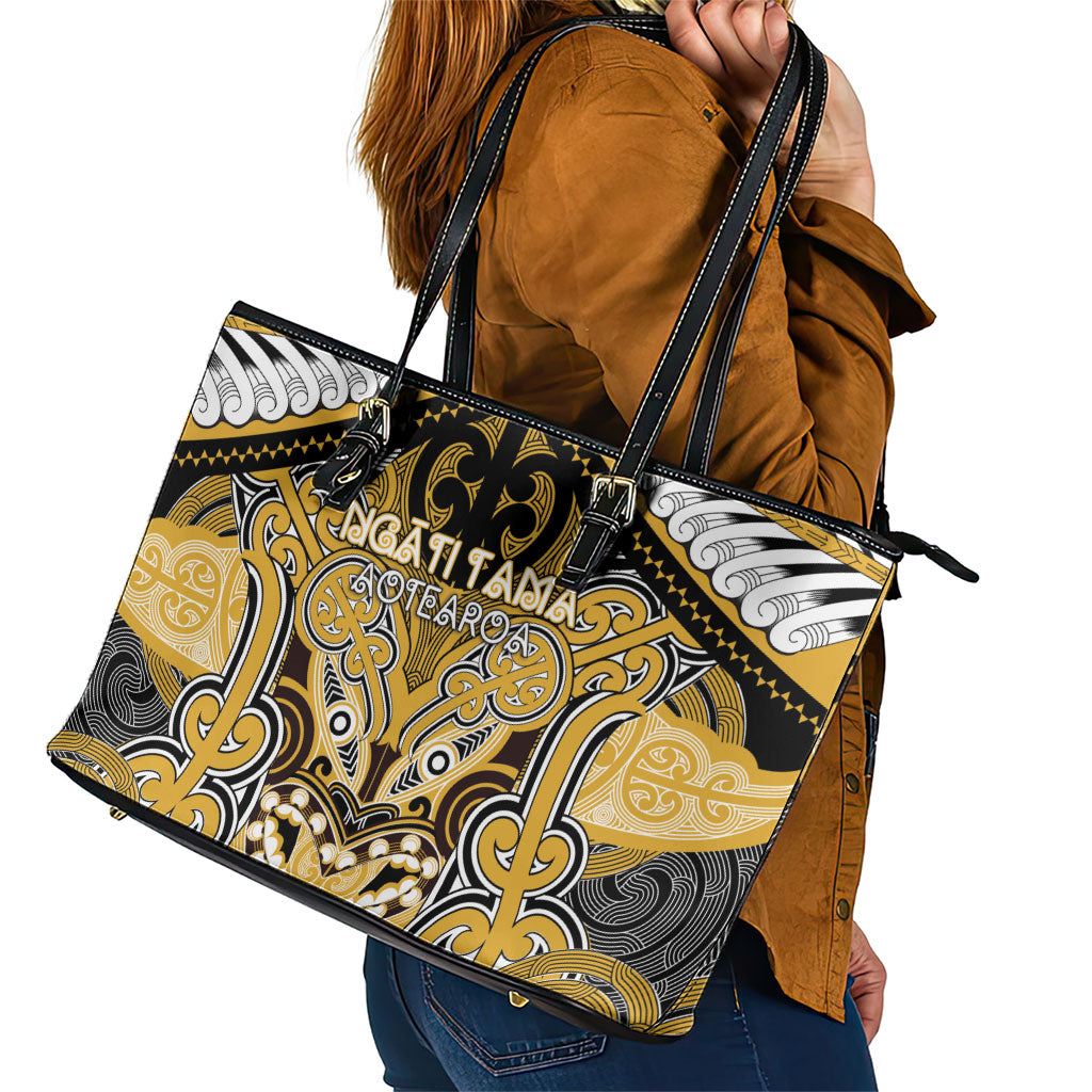 Aotearoa Iwi Ngati Tama Leather Tote Bag Maori Kowhaiwhai Pattern
