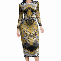 Aotearoa Iwi Ngati Tama Personalised Long Sleeve Bodycon Dress Maori Kowhaiwhai Pattern
