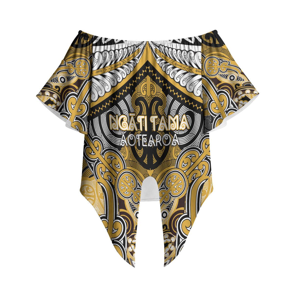 Aotearoa Iwi Ngati Tama Personalised Off Shoulder Wrap Waist Top Maori Kowhaiwhai Pattern