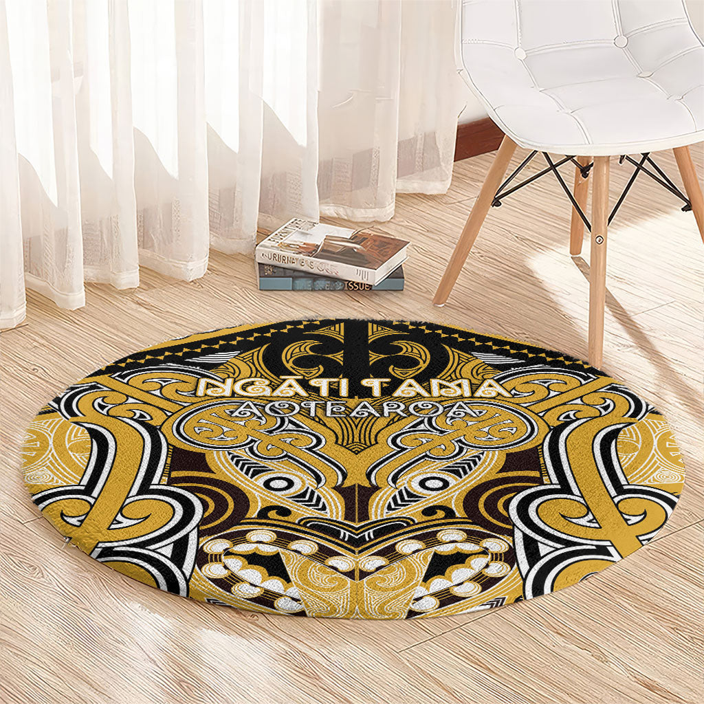 Aotearoa Iwi Ngati Tama Round Carpet Maori Kowhaiwhai Pattern