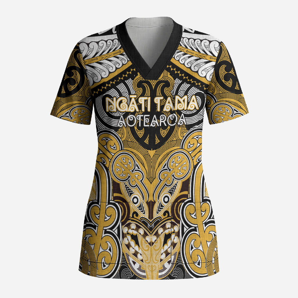Aotearoa Iwi Ngati Tama Personalised Scrub Top Maori Kowhaiwhai Pattern