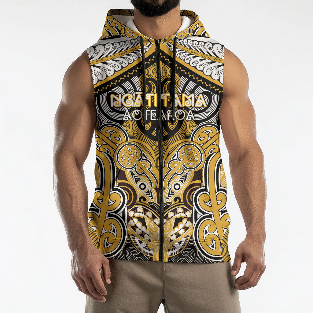 Aotearoa Iwi Ngati Tama Personalised Sleeveless Zip Hoodie Maori Kowhaiwhai Pattern