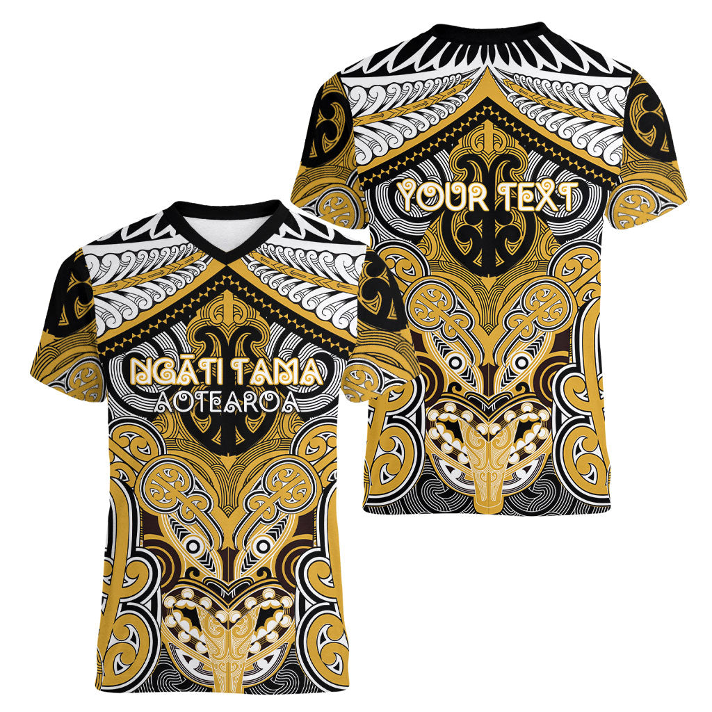 Aotearoa Iwi Ngati Tama Personalised Women V-Neck T-Shirt Maori Kowhaiwhai Pattern