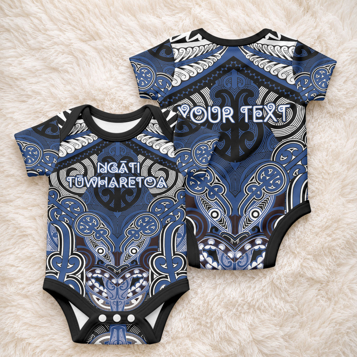 Aotearoa Iwi Ngati Tuwharetoa Personalised Baby Onesie Maori Kowhaiwhai Pattern