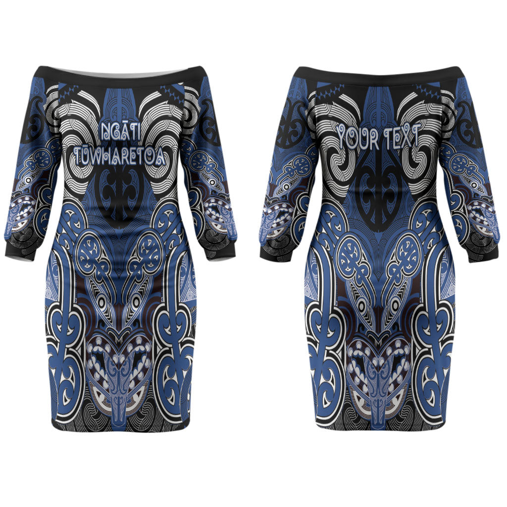 Aotearoa Iwi Ngati Tuwharetoa Personalised Couples Matching Off The Shoulder Long Sleeve Dress and Hawaiian Shirt Maori Kowhaiwhai Pattern